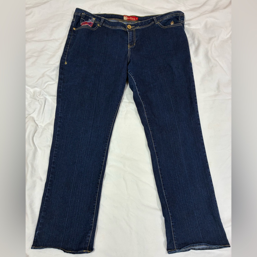 Y2K Vintage Apple Bottoms Size 17 Plus Bootcut Jeans Dark Wash Embroidered